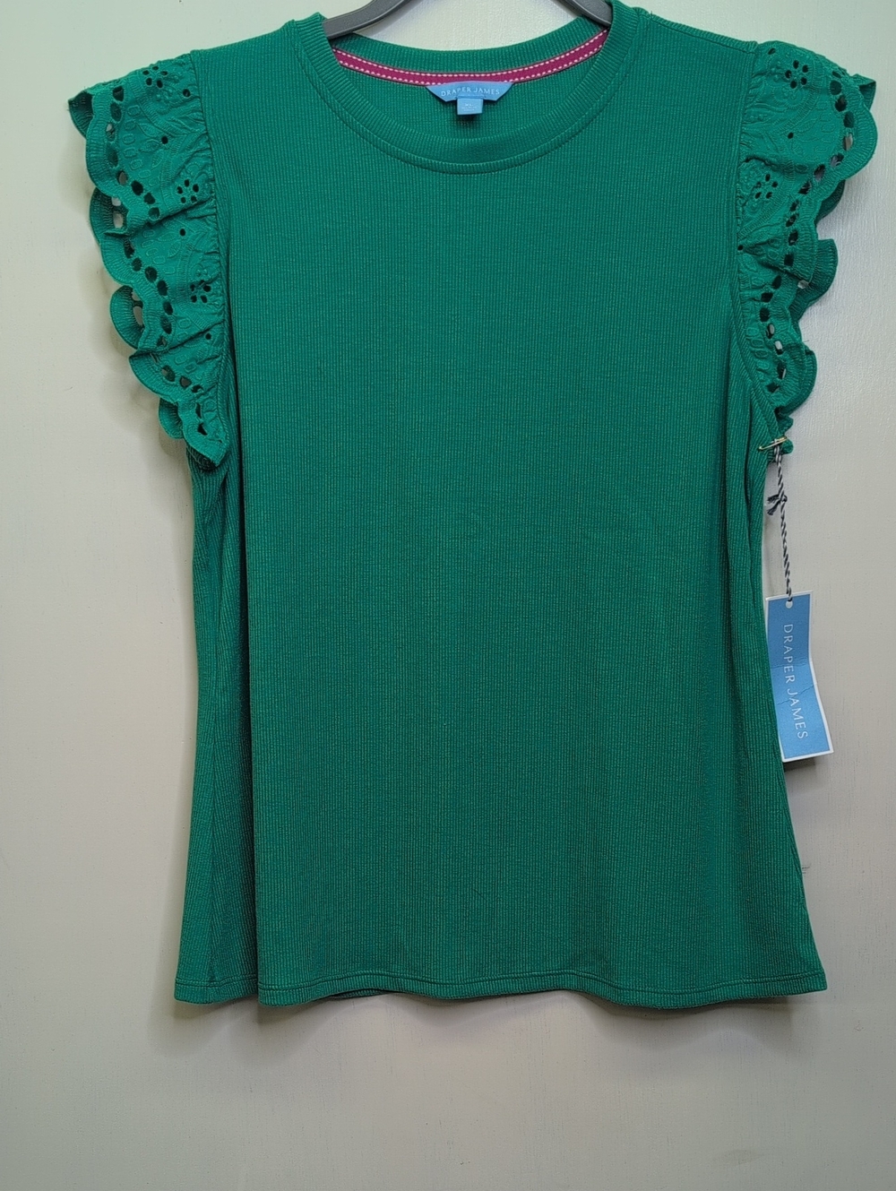 Draper James Emerald Green Eyelet Ruffle Sleeve Tank